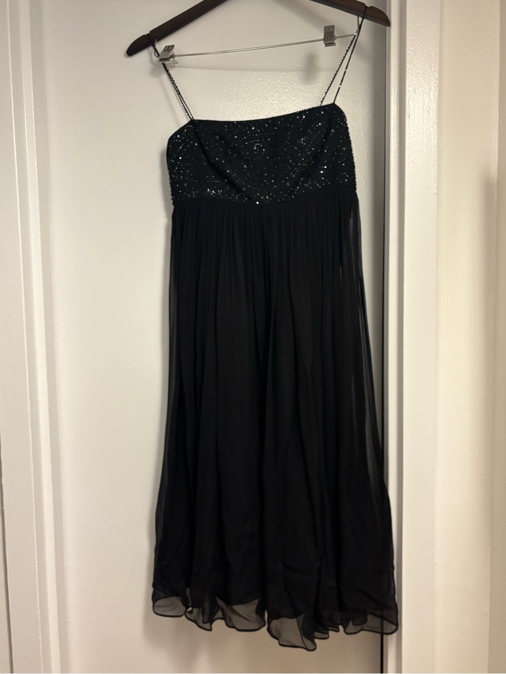NWT Anne Klein Black Beaded Bodice 100% Silk Evening Dress Size 4